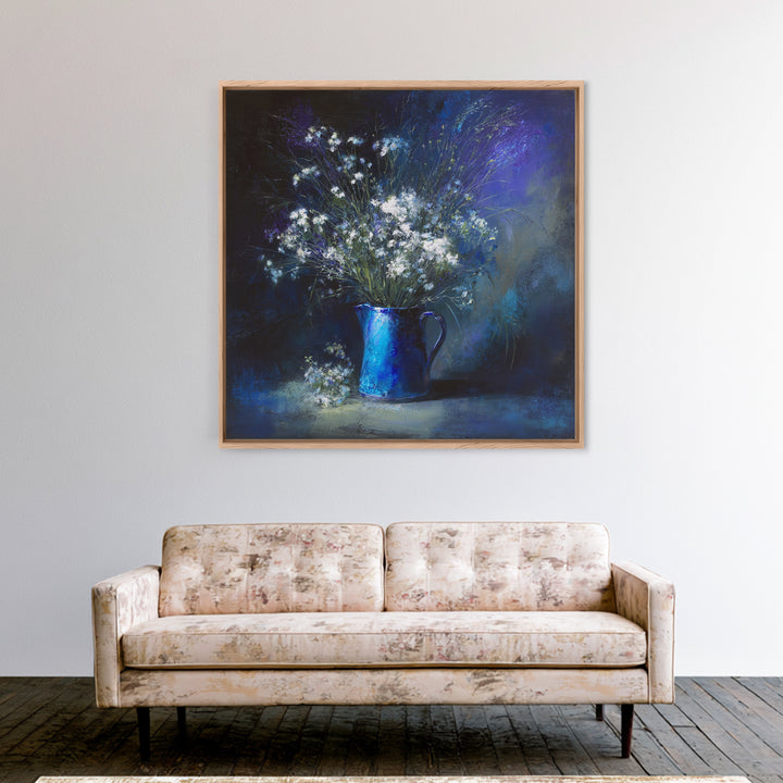 Blue Enamel Pitcher Framed Canvas Print, Farmhouse Art, Farmhouse Decor, Oil Painting, Harvest, Digital Wall Art, FAR-1x1-88