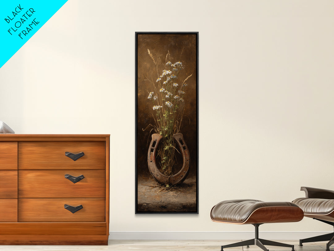 Weathered Horseshoe and Wildflowers Canvas Print, Farmhouse Art, Digital Print, Farmhouse Decor, Oil Painting, Harvest, FAR-1x3-33
