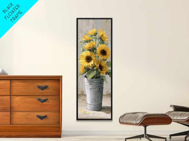 Sunflowers in a Galvanized Metal Bucket Canvas Print, Farmhouse Art, Digital Art, Farmhouse Decor, Oil Painting, Harvest, FAR-1x3-39
