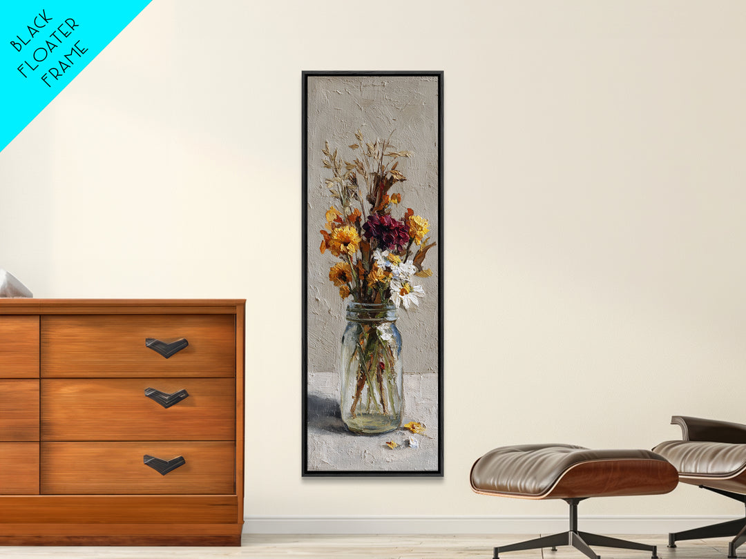 Wildflowers in a Mason Jar on Linen Canvas Print, Farmhouse Art, Printable Wall Art, Farmhouse Decor, Watercolor Art, Harvest, FAR-1x3-43