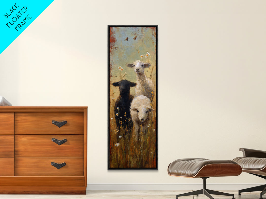Black and White Sheep Canvas Print, Farmhouse Art, Contemporary Art, Farmhouse Decor, Fine Art, Harvest, Printable Art, FAR-1x3-44