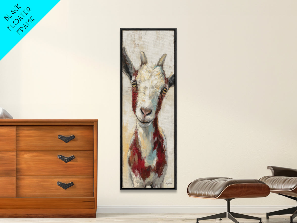 Goat Portrait with Playful Expression Framed Canvas Print, Farmhouse Art, Landscape Painting, Farmhouse Decor, Oil Painting, FAR-1x3-54