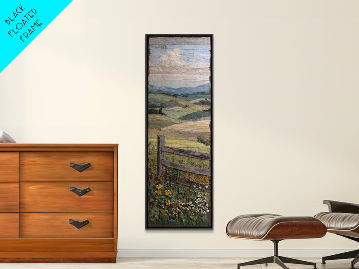 Country Landscape with Fence and Rolling Hills Framed Canvas Print, Farmhouse Art, Downloadable Art, Farmhouse Decor, Harvest, FAR-1x3-74