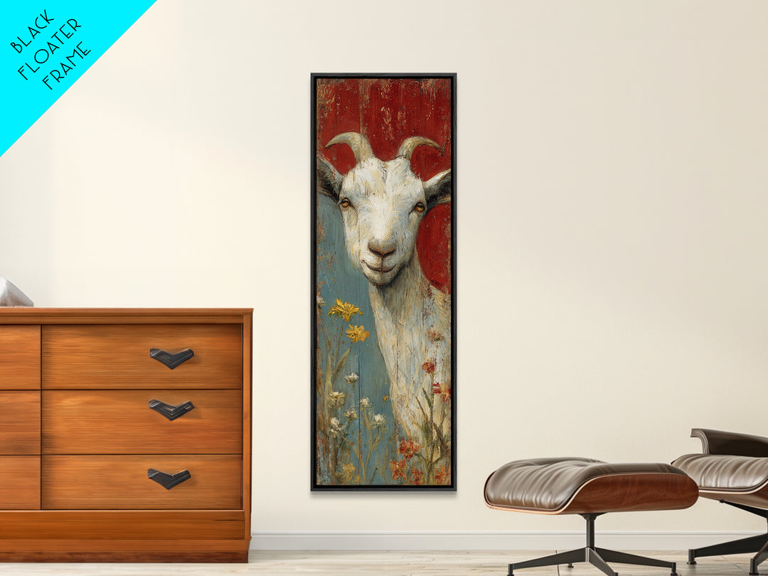 Goat Portrait with Playful Expression Canvas Print, Farmhouse Art, Botanical Art, Farmhouse Decor, Fine Art, Harvest, FAR-1x3-78