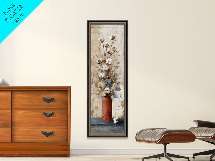 Farmhouse Wreath of Cotton Stems and Eucalyptus Framed Canvas Print, Farmhouse Art, Farmhouse Decor, Fine Art, Harvest, FAR-1x3-80