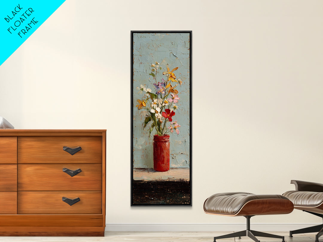 Wildflowers in a Mason Jar on Linen Framed Canvas Print, Farmhouse Art, Farmhouse Wall Art, Farmhouse Decor, Fine Art, Harvest, FAR-1x3-91
