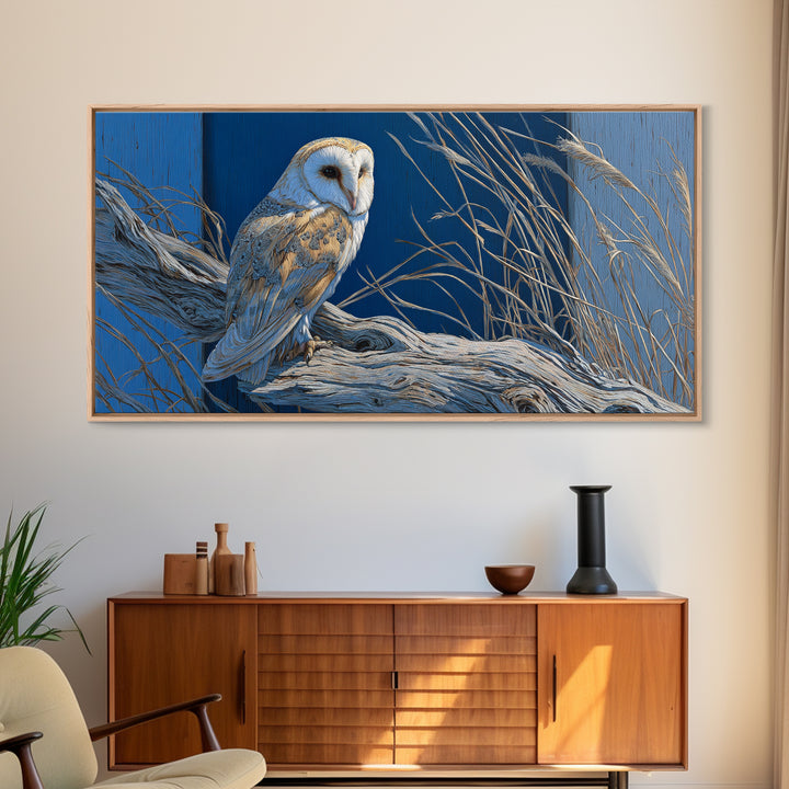 Barn Owl Perched on Aged Wood Framed Canvas Print, Farmhouse Art, Digital Prints, Farmhouse Decor, Fine Art, Harvest, FAR-2x1-43