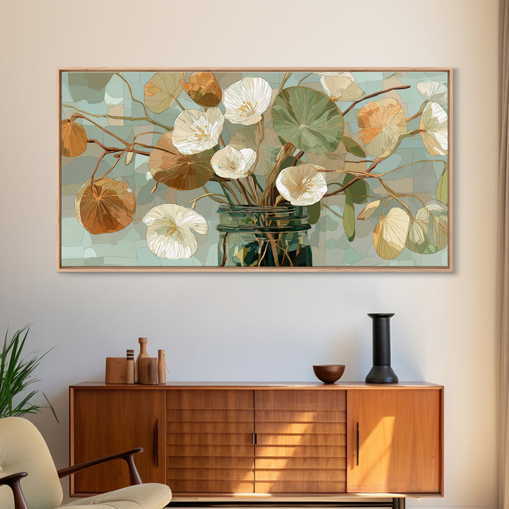 Pumpkins Stacked on a Wooden Crate Framed Canvas Print, Farmhouse Art, Oil Painting, Farmhouse Decor, Watercolor Art, Harvest, FAR-2x1-81