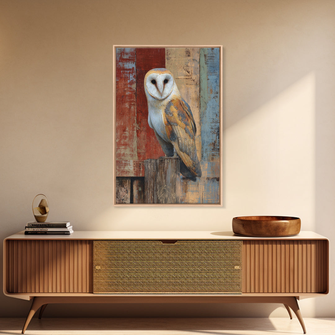 Barn Owl Perched on Aged Wood Canvas Print, Farmhouse Art, Statement Artwork, Farmhouse Decor, Fine Art, Harvest, Wall Decor, FAR-2x3-31
