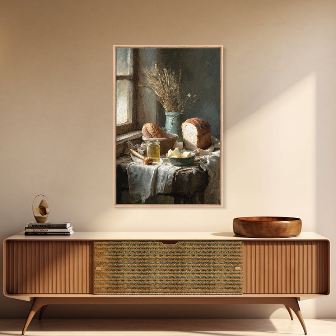 Fresh Bread Honey and Butter Still Life Canvas Print, Farmhouse Art, Gallery Wall, Farmhouse Decor, Fine Art, Harvest, FAR-2x3-32