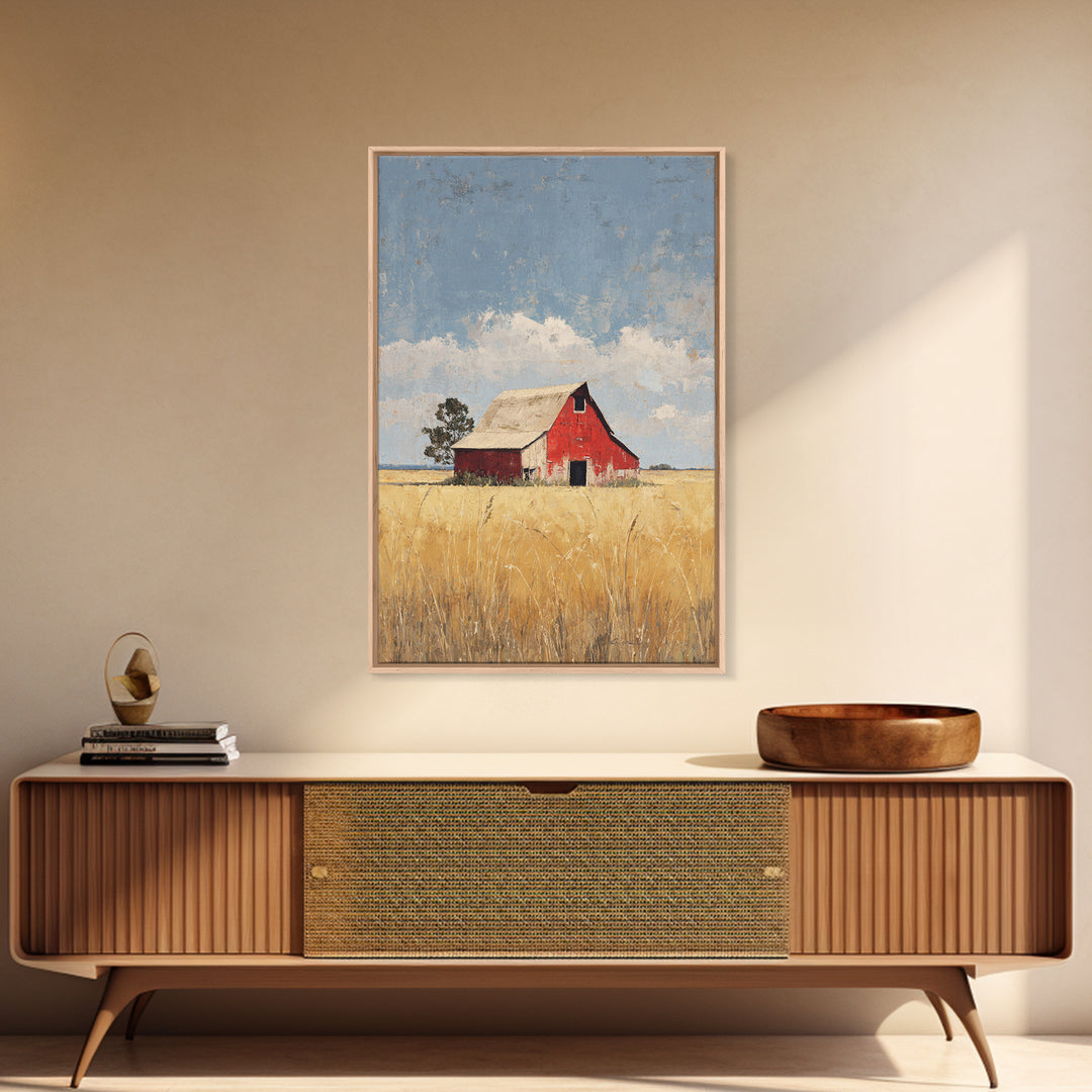 Rustic Barn in Golden Field Light Framed Canvas Print, Farmhouse Art, Contemporary Art, Farmhouse Decor, Fine Art, Harvest, FAR-2x3-34