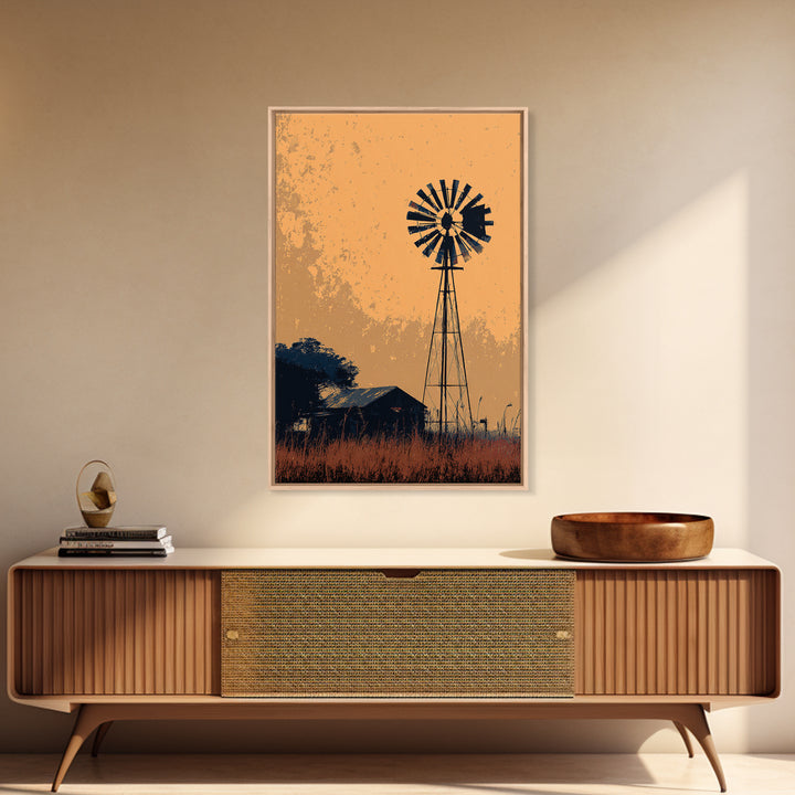 Windmill Silhouette at Sunset Canvas Print, Farmhouse Art, Art Prints, Farmhouse Decor, Fine Art, Harvest, Sage Green Wall Art, FAR-2x3-49
