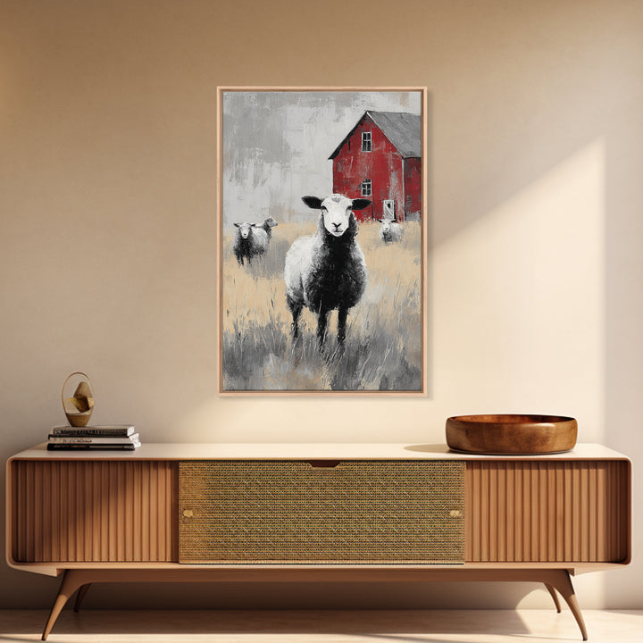 Black and White Sheep Framed Canvas Print, Farmhouse Art, Room Decor, Farmhouse Decor, Fine Art, Harvest, Printable Wall Art, FAR-2x3-64