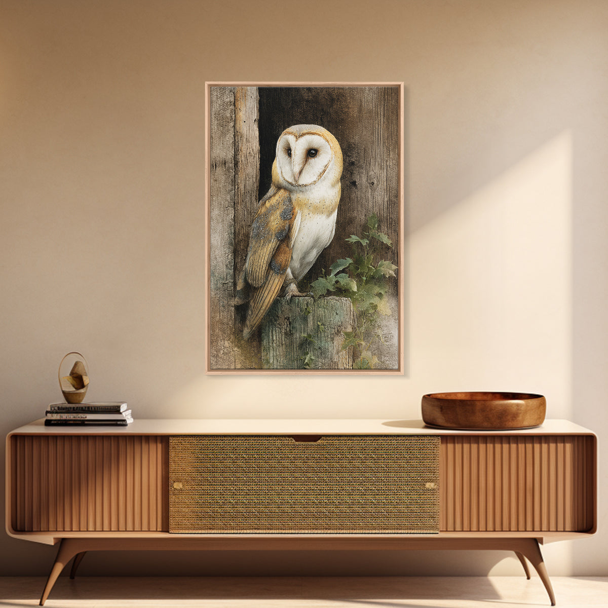 Barn Owl Perched on Aged Wood Canvas Print, Farmhouse Art, Floral Wall Art, Farmhouse Decor, Fine Art, Harvest, Boho Decor, FAR-2x3-7