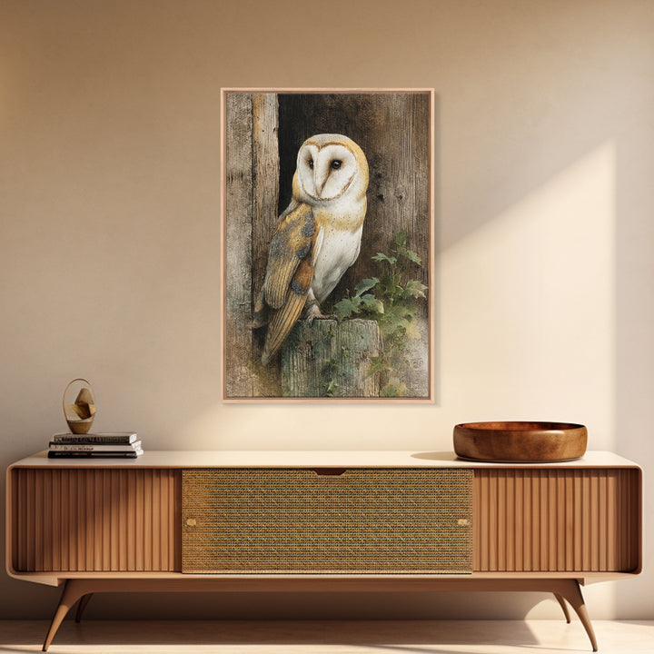 Barn Owl Perched on Aged Wood Canvas Print, Farmhouse Art, Floral Wall Art, Farmhouse Decor, Fine Art, Harvest, Boho Decor, FAR-2x3-7