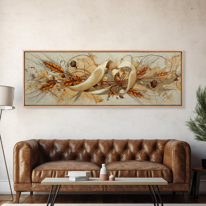 Pumpkins Stacked on a Wooden Crate Canvas Print, Farmhouse Art, Living Room Decor, Farmhouse Decor, Oil Painting, Harvest, FAR-3x1-29