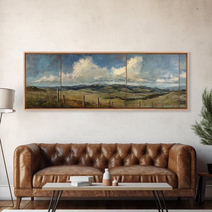 Country Landscape with Fence and Rolling Hills Canvas Print, Farmhouse Art, Wall Art, Farmhouse Decor, Fine Art, Harvest, FAR-3x1-30