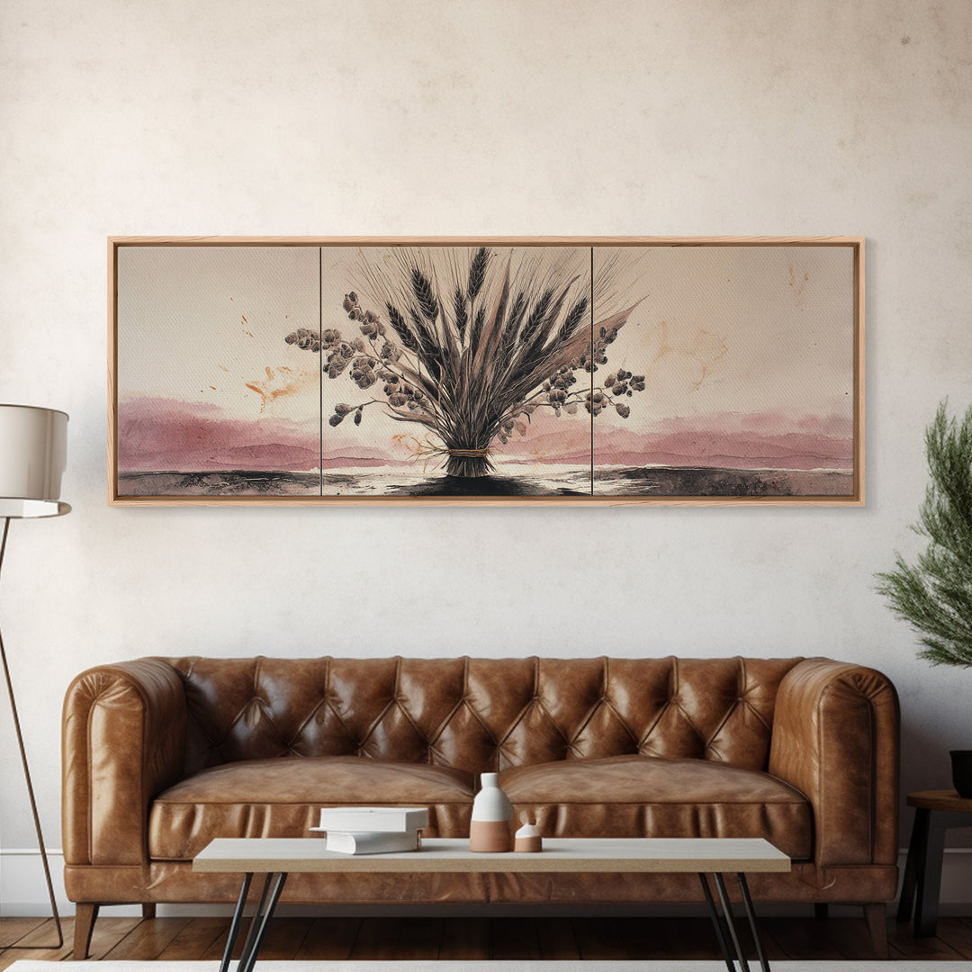 Pumpkins Stacked on a Wooden Crate Framed Canvas Print, Farmhouse Art, Oil Painting, Farmhouse Decor, Watercolor Art, Harvest, FAR-3x1-5