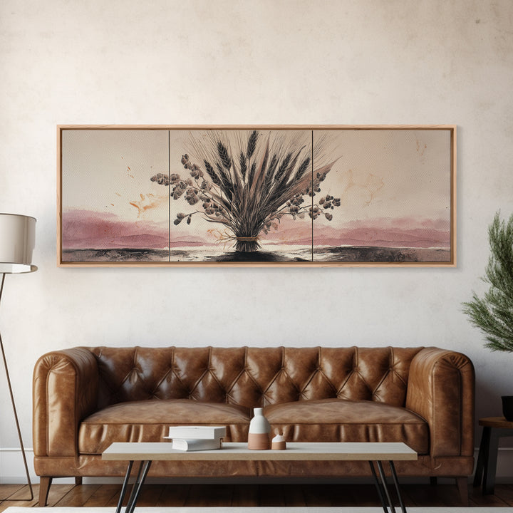 Pumpkins Stacked on a Wooden Crate Framed Canvas Print, Farmhouse Art, Oil Painting, Farmhouse Decor, Watercolor Art, Harvest, FAR-3x1-5
