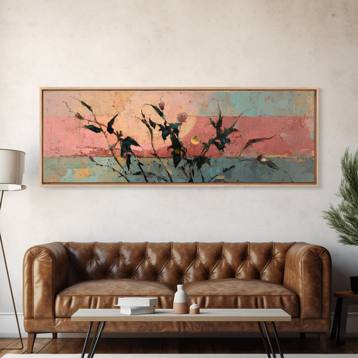 Chicken Family in a Garden Patch Framed Canvas Print, Farmhouse Art, Contemporary Art, Farmhouse Decor, Oil Painting, Harvest, FAR-3x1-55