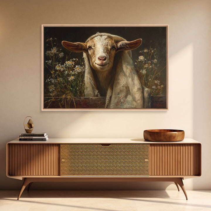 Goat Portrait with Playful Expression Canvas Print, Farmhouse Art, Oil Painting, Farmhouse Decor, Harvest, Farmhouse Wall Decor, FAR-3x2-22