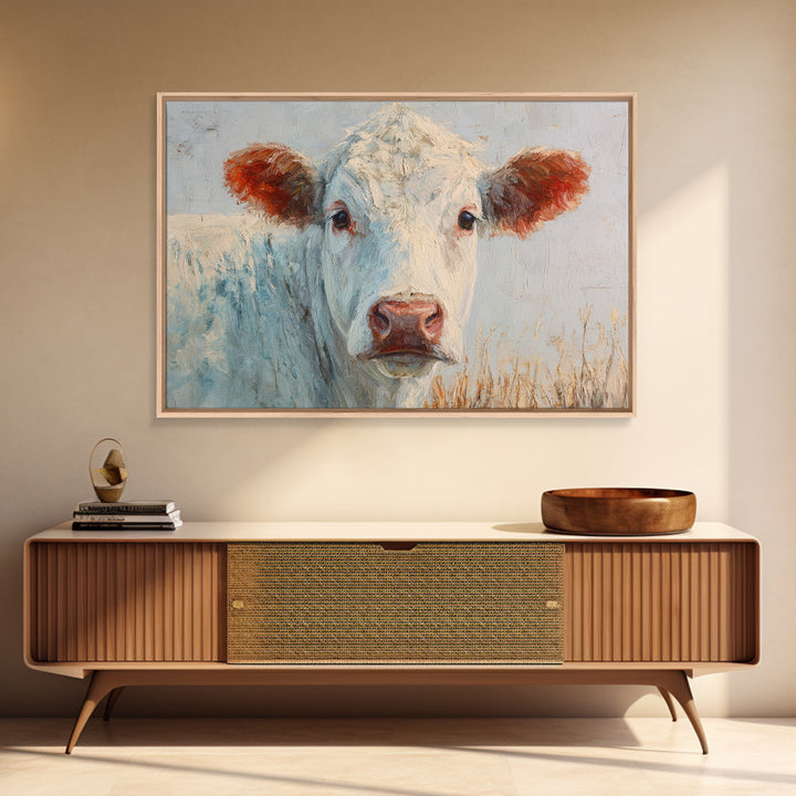 White Cow Portrait Canvas Print, Farmhouse Art, Farmhouse Wall Art, Farmhouse Decor, Fine Art, Harvest, Luxury Decor, FAR-3x2-29