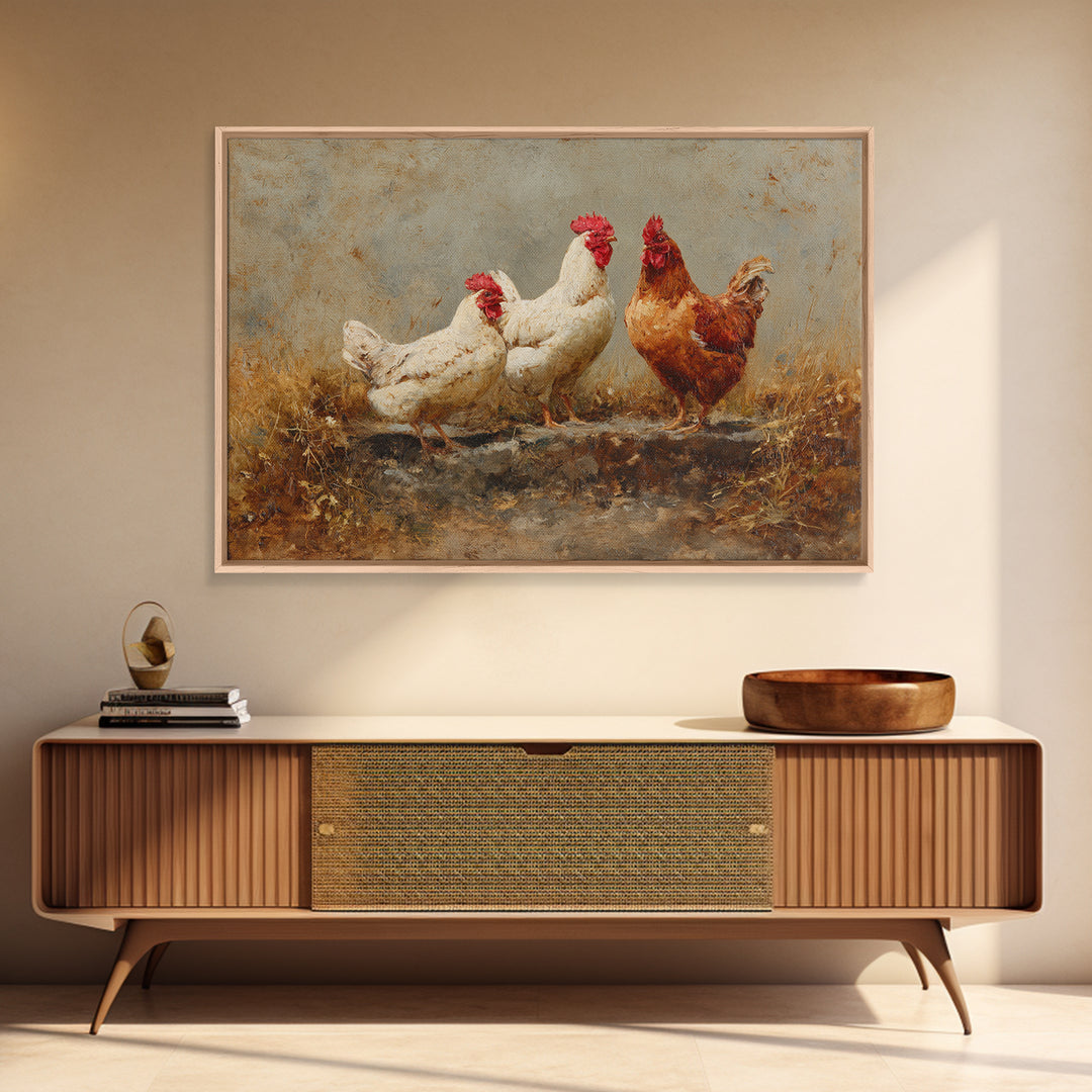 Chicken Family in a Garden Patch Canvas Print, Farmhouse Art, Downloadable Art, Farmhouse Decor, Fine Art, Harvest, FAR-3x2-43