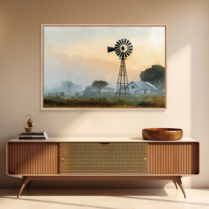 Windmill Silhouette at Sunset Framed Canvas Print, Farmhouse Art, Floral Wall Art, Farmhouse Decor, Fine Art, Harvest, FAR-3x2-45