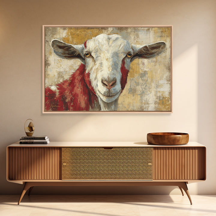 Goat Portrait with Playful Expression Framed Canvas Print, Farmhouse Art, Living Room Decor, Farmhouse Decor, Fine Art, Harvest, FAR-3x2-46