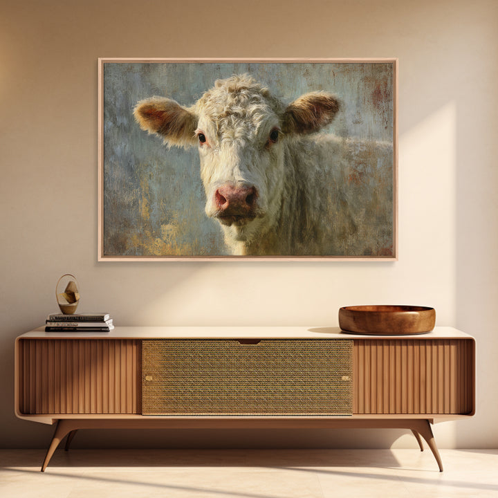 White Cow Portrait Canvas Print, Farmhouse Art, Farmhouse Wall Art, Farmhouse Decor, Fine Art, Harvest, Luxury Decor, FAR-3x2-53