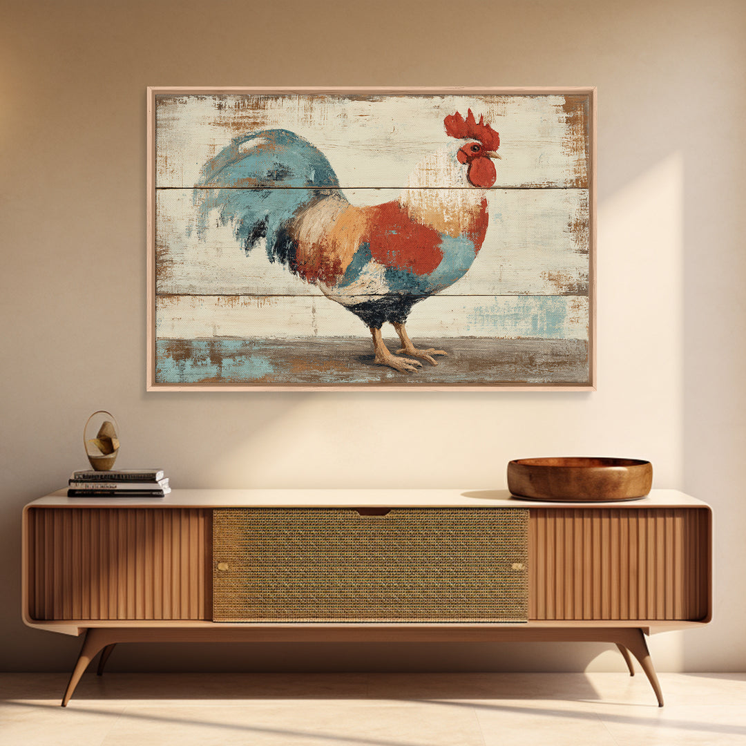 Rooster Painted in Cheerful Folk Colors Canvas Print, Farmhouse Art, Downloadable Art, Farmhouse Decor, Fine Art, Harvest, FAR-3x2-56