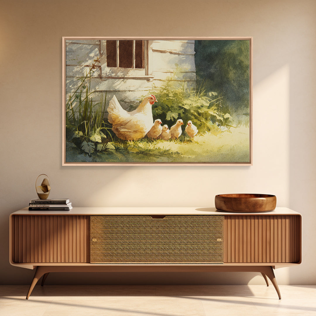 Chicken Family in a Garden Patch Canvas Print, Farmhouse Art, Textured Painting, Farmhouse Decor, Watercolor Art, Harvest, FAR-3x2-67