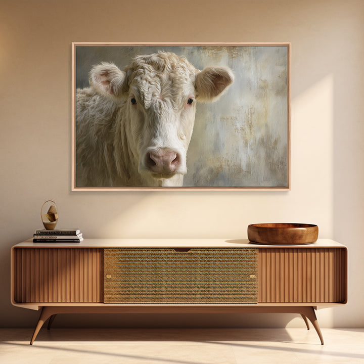 White Cow Portrait Framed Canvas Print, Farmhouse Art, Gallery Decor, Farmhouse Decor, Oil Painting, Harvest, Contemporary Art, FAR-3x2-77