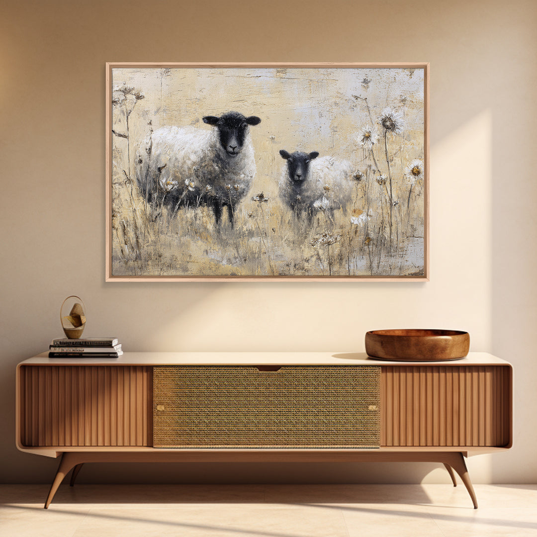 Black and White Sheep Canvas Print, Farmhouse Art, Boho Decor, Farmhouse Decor, Fine Art, Harvest, Wall Decor, Digital Prints, FAR-3x2-84