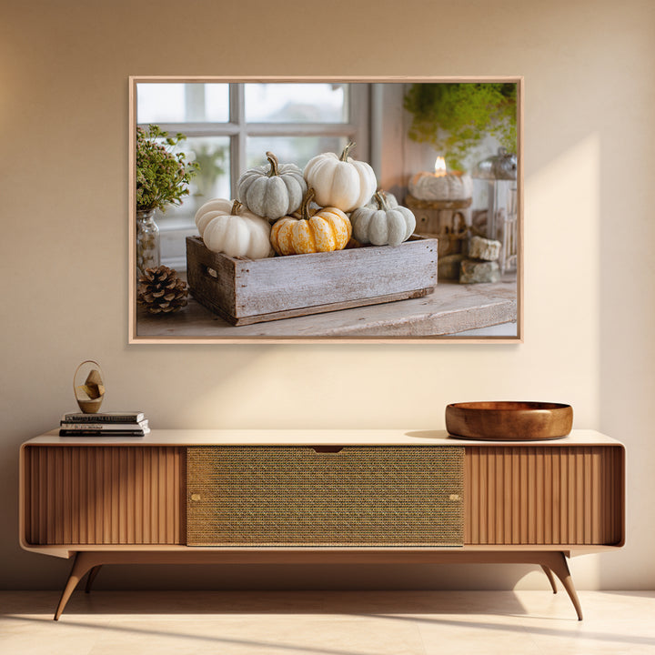Pumpkins Stacked on a Wooden Crate Canvas Print, Farmhouse Art, Landscape Art, Farmhouse Decor, Oil Painting, Harvest, FAR-3x2-89