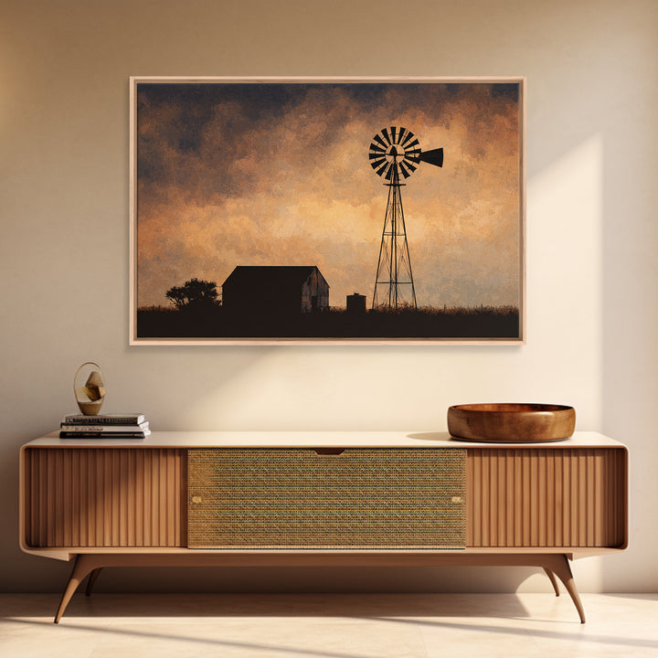 Windmill Silhouette at Sunset Canvas Print, Farmhouse Art, Downloadable Art, Farmhouse Decor, Fine Art, Harvest, FAR-3x2-93