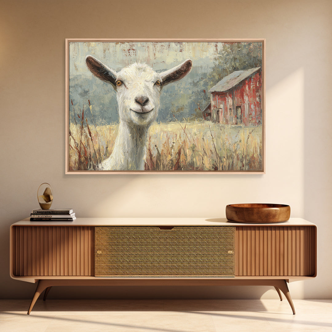 Goat Portrait with Playful Expression Canvas Print, Farmhouse Art, Black Wall Art, Farmhouse Decor, Fine Art, Harvest, FAR-3x2-94