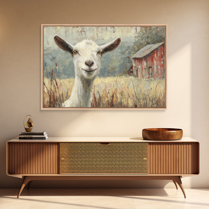 Goat Portrait with Playful Expression Canvas Print, Farmhouse Art, Black Wall Art, Farmhouse Decor, Fine Art, Harvest, FAR-3x2-94