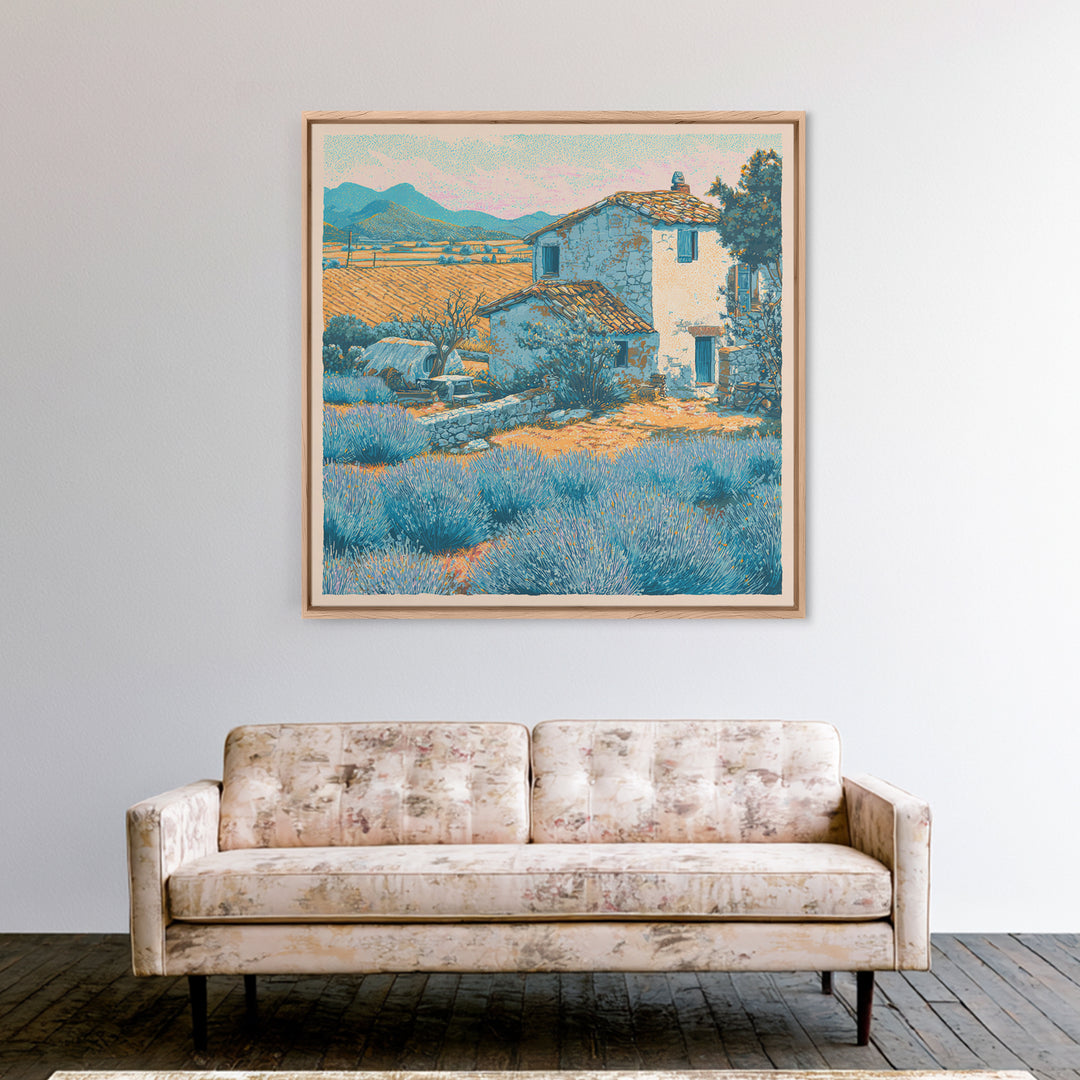 Lavender Field with Distant Stone Farmhouse Canvas Print, French Country Art, Farmhouse Wall Decor, Farmhouse Decor, Country, FCA-1x1-1