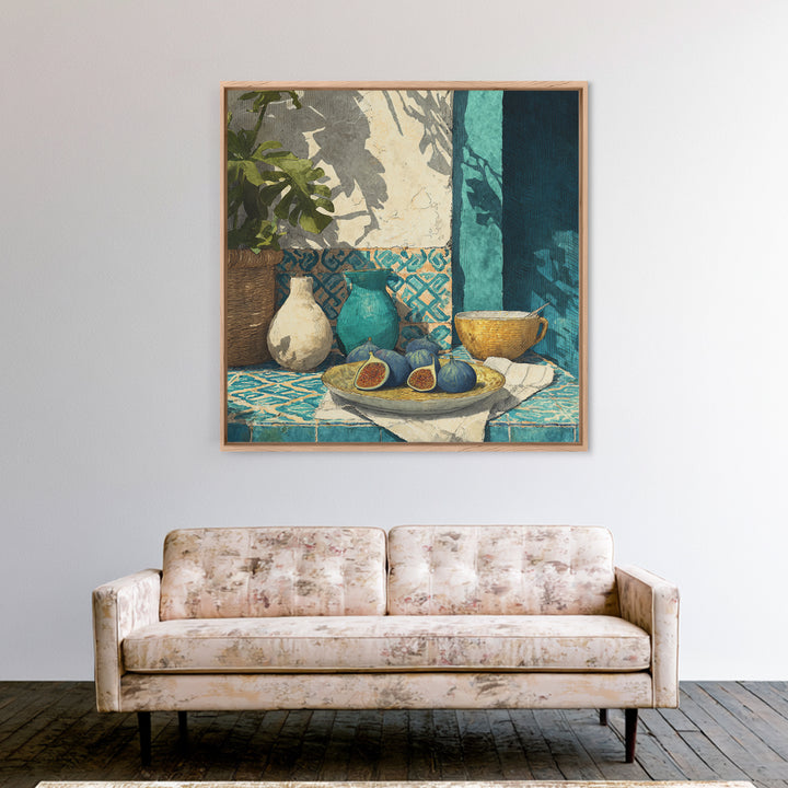 Figs on Ceramic Plate Framed Canvas Print, French Country Art, Farmhouse Wall Decor, Farmhouse Decor, Abstract Art, Country, FCA-1x1-16