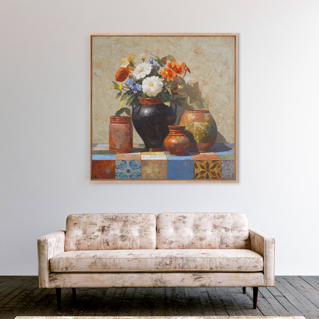 Antique Copper Pot and Flowers Still Life Canvas Print, French Country Art, French Country Decor, Farmhouse Decor, Country, FCA-1x1-24