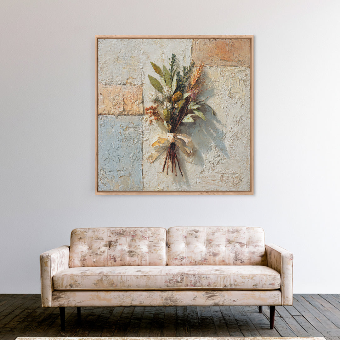 Farmhouse Kitchen Herbs Tied Framed Canvas Print, French Country Art, Digital Art Prints, Farmhouse Decor, Oil Painting, FCA-1x1-37