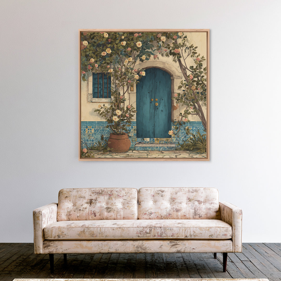 Rustic Door Covered Framed Canvas Print, French Country Art, Floral Wall Art, Farmhouse Decor, Fine Art, Country, Gallery Decor, FCA-1x1-41