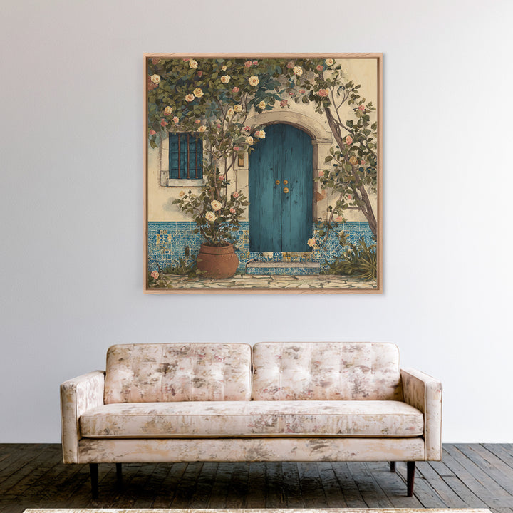 Rustic Door Covered Framed Canvas Print, French Country Art, Floral Wall Art, Farmhouse Decor, Fine Art, Country, Gallery Decor, FCA-1x1-41