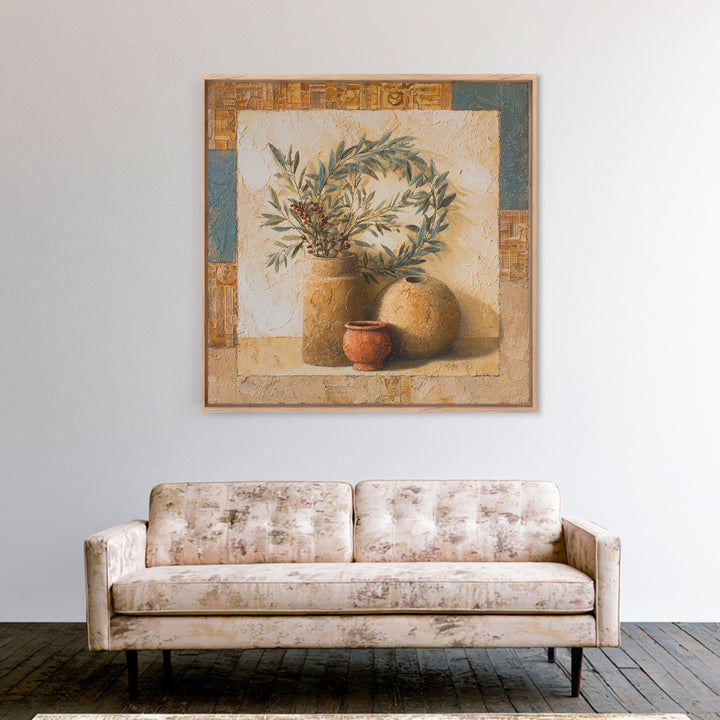 Olive Branch Wreath on Cream Ground Canvas Print, French Country Art, Farmhouse Wall Decor, Farmhouse Decor, Country, FCA-1x1-46