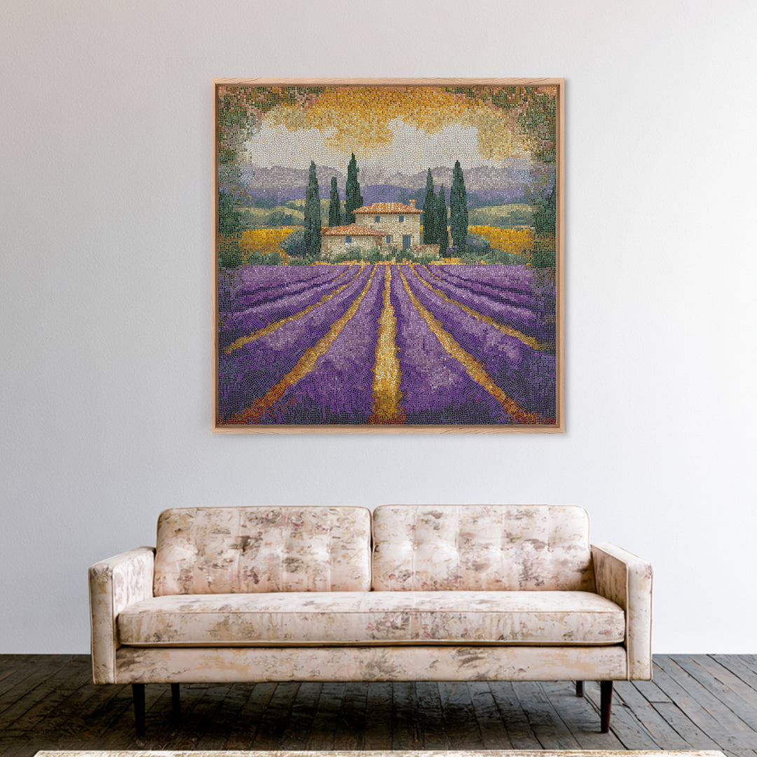 Lavender Field with Distant Stone Farmhouse Canvas Print, French Country Art, Landscape Painting, Farmhouse Decor, Country, FCA-1x1-49