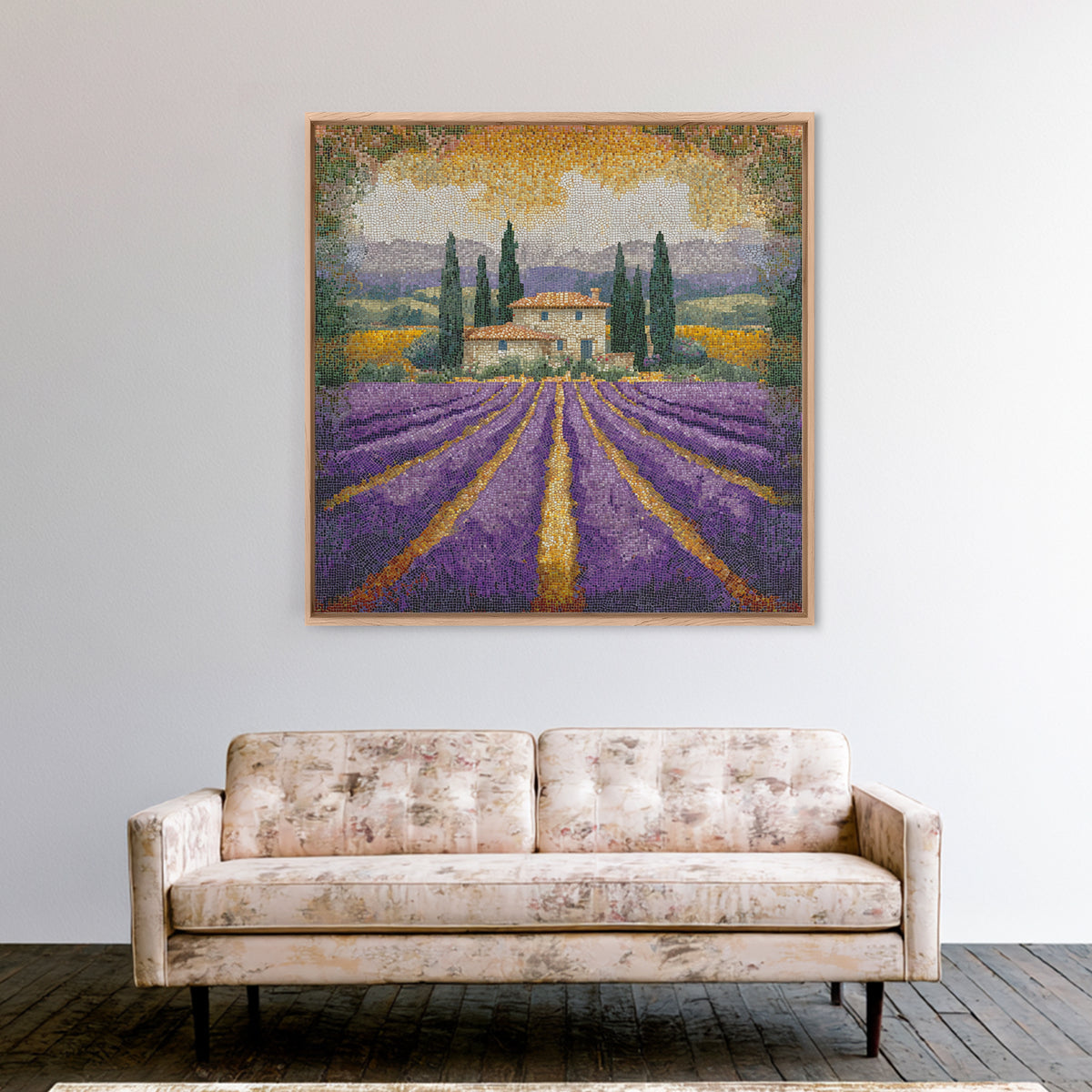 Lavender Field with Distant Stone Farmhouse Canvas Print, French Country Art, Landscape Painting, Farmhouse Decor, Country, FCA-1x1-49