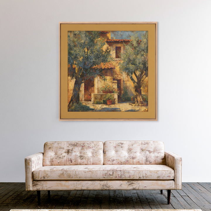 Sunlit Provence Olive Grove Framed Canvas Print, French Country Art, Eclectic Wall Art, Farmhouse Decor, Fine Art, Country, FCA-1x1-53