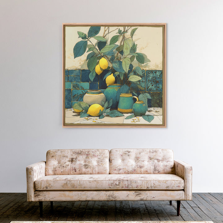 Aged Botanical Plate of Lemons and Leaves Canvas Print, French Country Art, Botanical Wall Art, Farmhouse Decor, Country, FCA-1x1-60