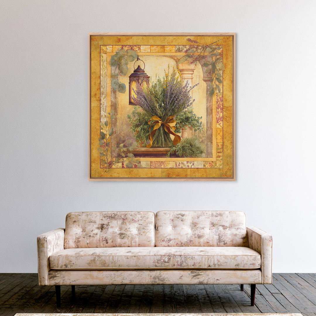 Farmhouse Kitchen Herbs Tied Framed Canvas Print, French Country Art, Digital Art Prints, Farmhouse Decor, Oil Painting, FCA-1x1-61